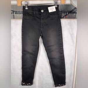NWT H&M Black Flower Lined Girls Jeans Size 6 Adjustable Waist